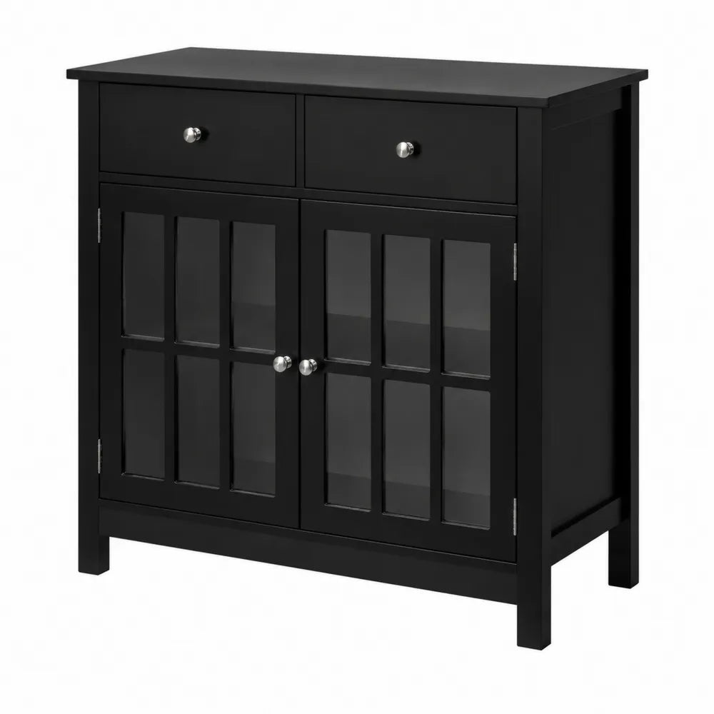 Credenza in Legno e Vetro Temperato Nero
