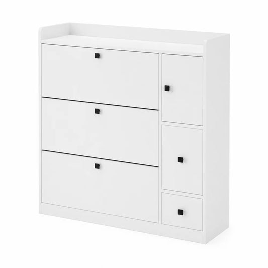 Cassettiera Bianca in Legno MDF con Cassetti e Ante