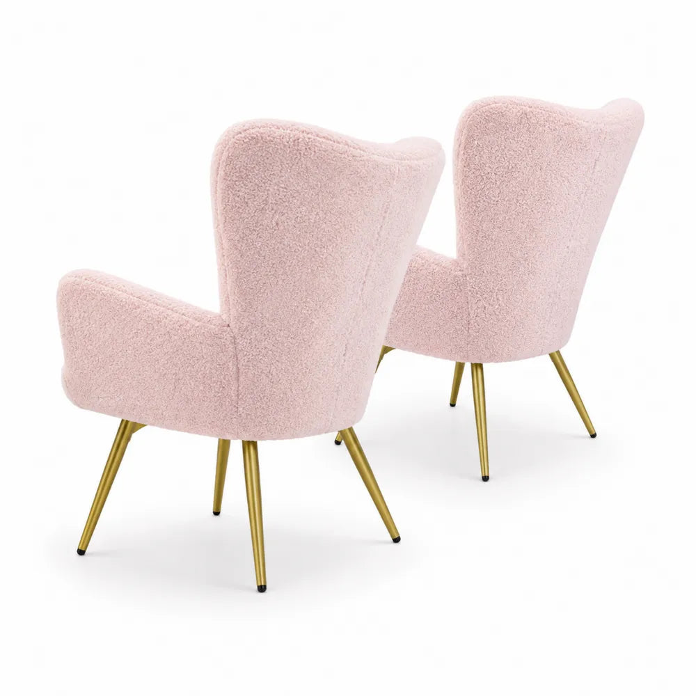 Set di 2 poltrone in tessuto bouclé rosa con gambe in metallo