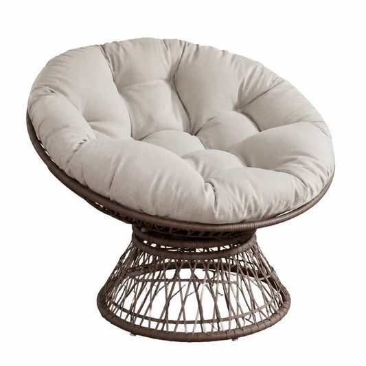 Sedia rotonda in rattan con cuscino in cotone