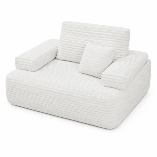 Poltrona in velluto a coste bianca con cuscino, 100x90x75 cm
