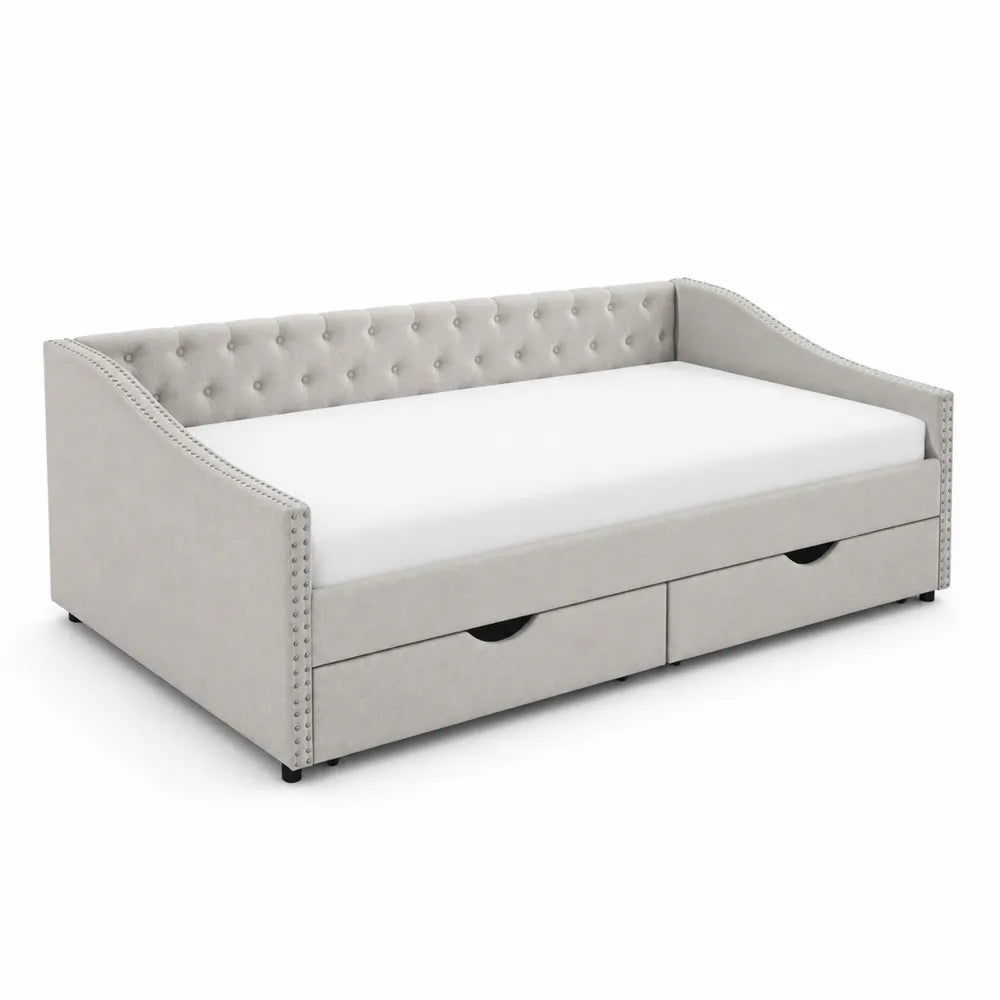 Divano letto in tessuto Grigio Chiaro con cassetti