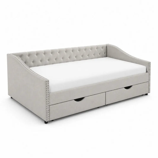 Divano letto in tessuto Grigio Chiaro con cassetti