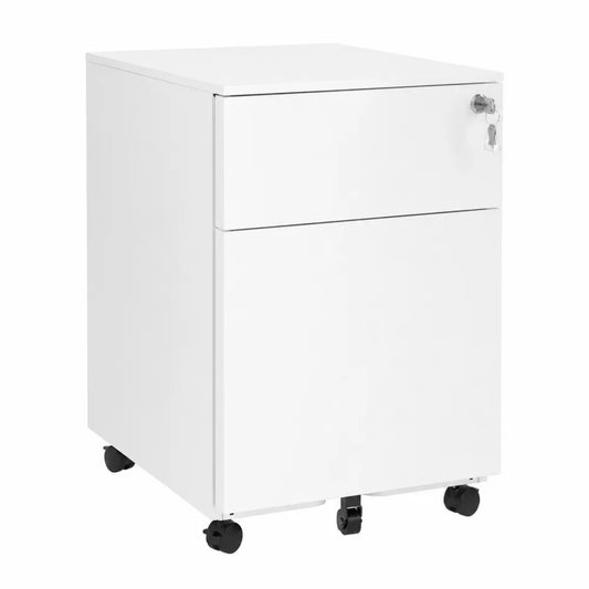 Cassettiere in metallo bianco con ruote e serratura
