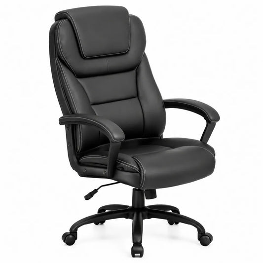 Sedia da ufficio in pelle sintetica nera con base girevole