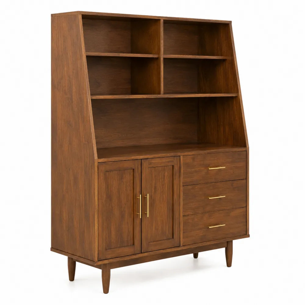 Credenza in Legno con Ante e Cassetti, Noce, 100x40x180 cm