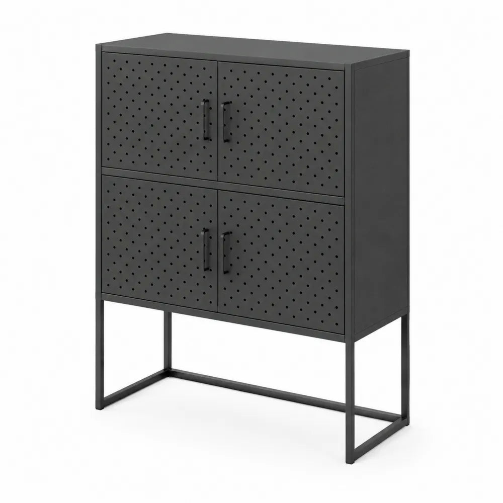Credenza Alta in Metallo Nero con Ante Forate