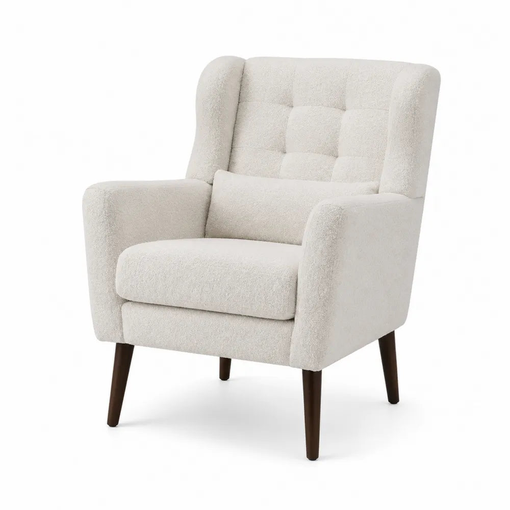 Poltrona in Tessuto Bouclé con Gambe in Legno