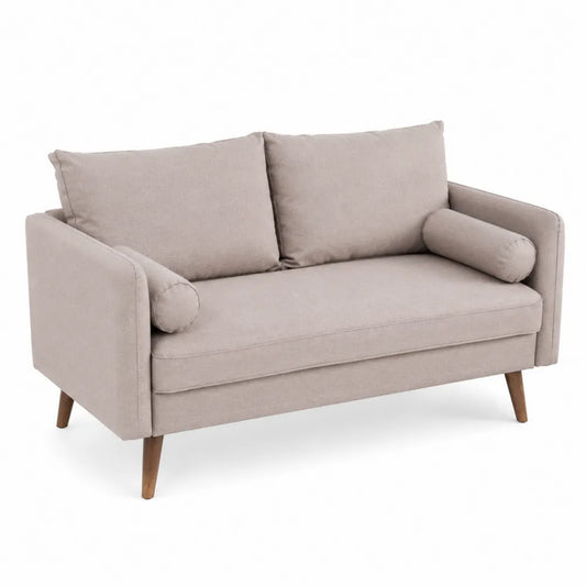 Divano a 2 posti in legno e tessuto beige